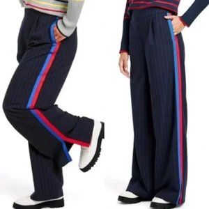 La Ligne x Target Side Stripe Wide Leg Trousers/Pants - Navy, Red, Pinstripe, M